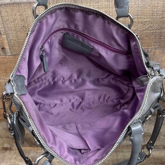 Coach Madison Dotted Op Art Sophia Satchel Bag Purse Signature C Silver 15935 - Picture 9 of 15